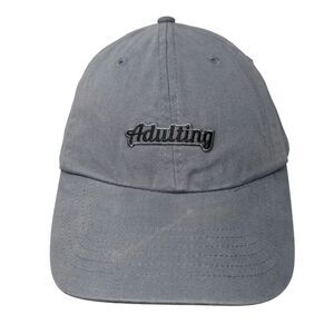 Adulting Slideback Hat Gray OSFM Adjustable Solid 6 Panel Vent Holes